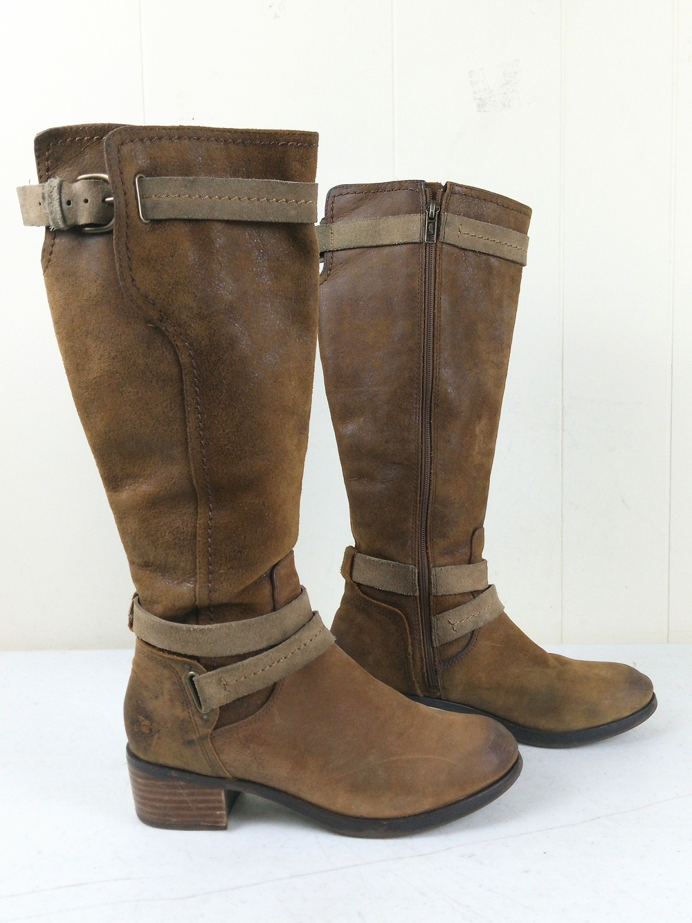 UGG Darcie Brown Suede Tall Leather Riding Boots with Buckle Straps Zip Size 6